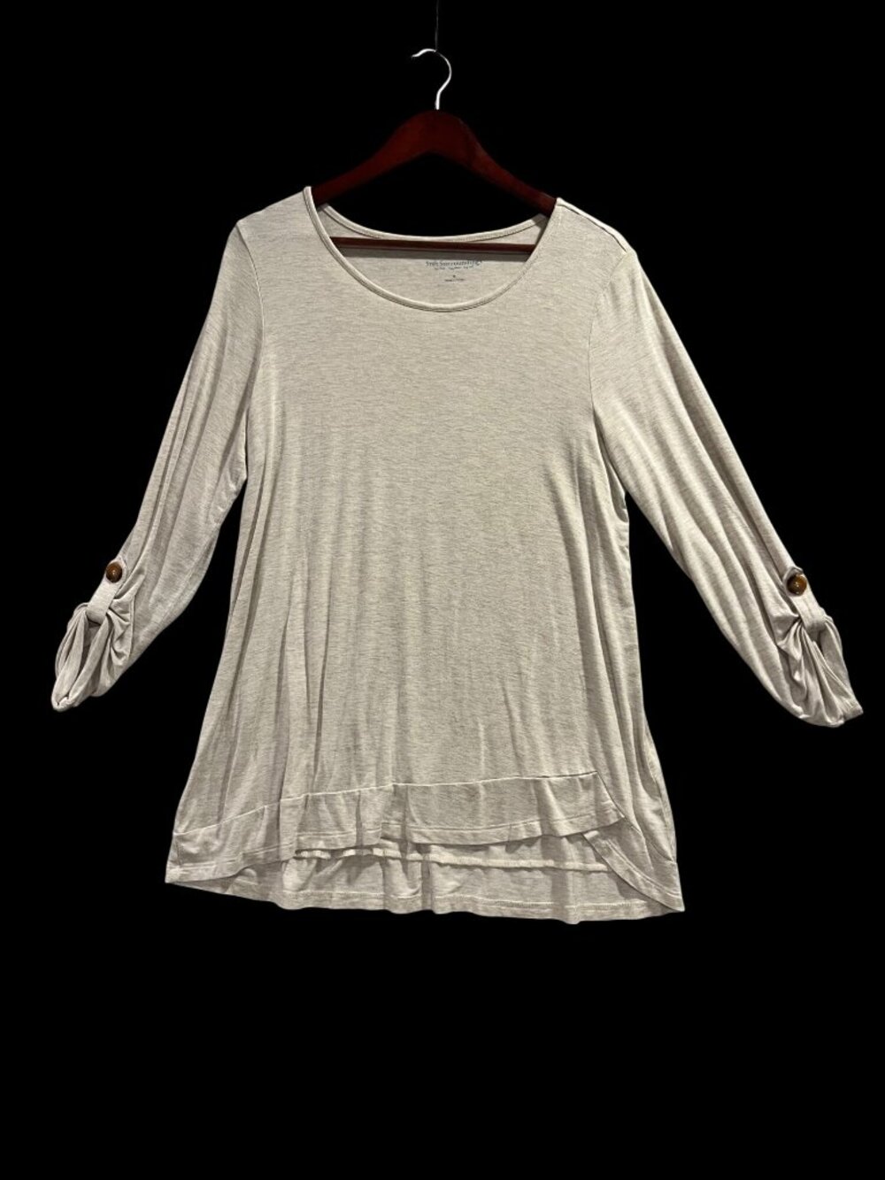 Soft Surroundings Beige 3/4 Sleeve Tunic With Button Accent Size M Rayon/Spandex
